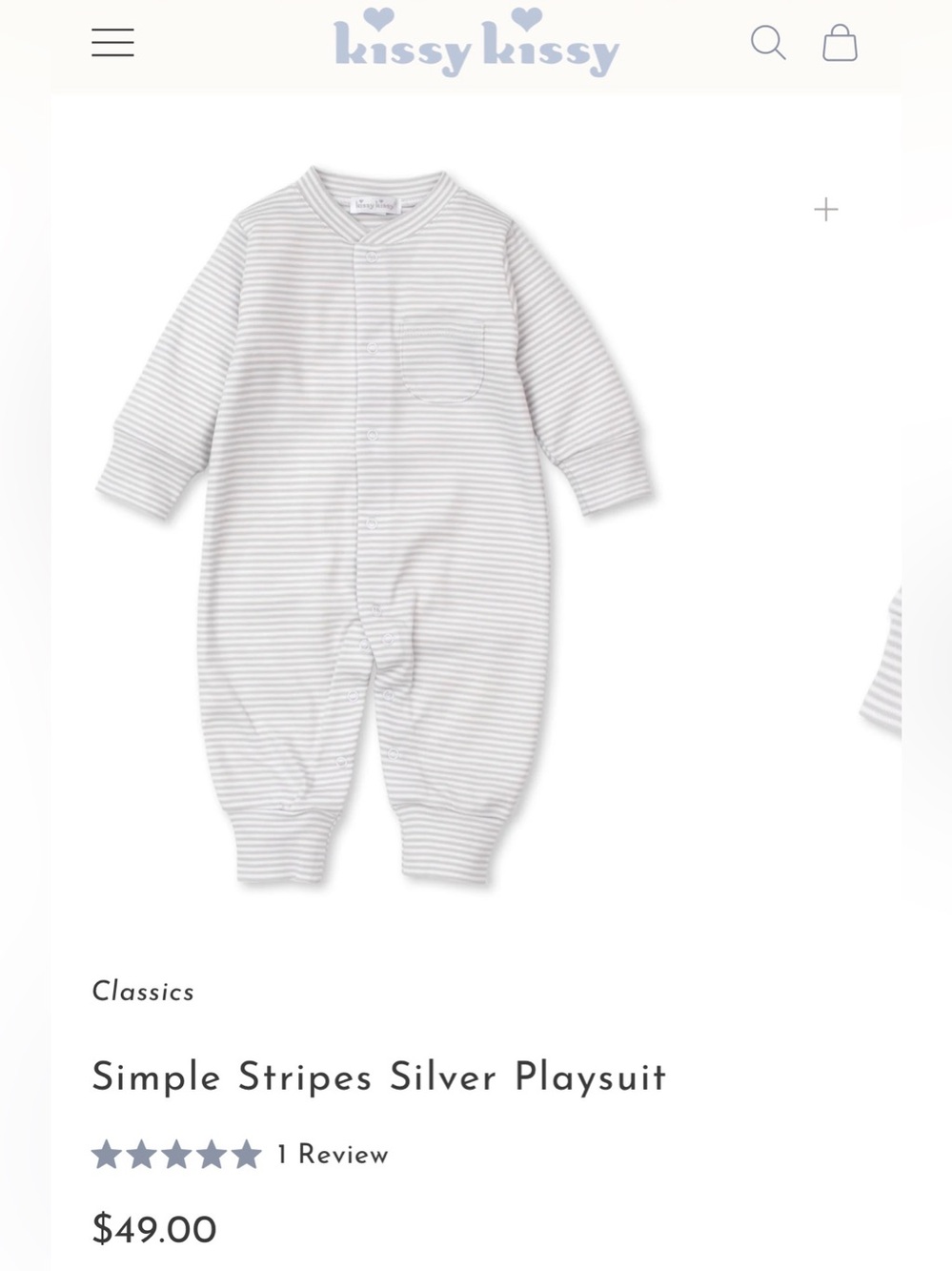 Kissy kissy simple stripes silver playsuit 18-24 months
